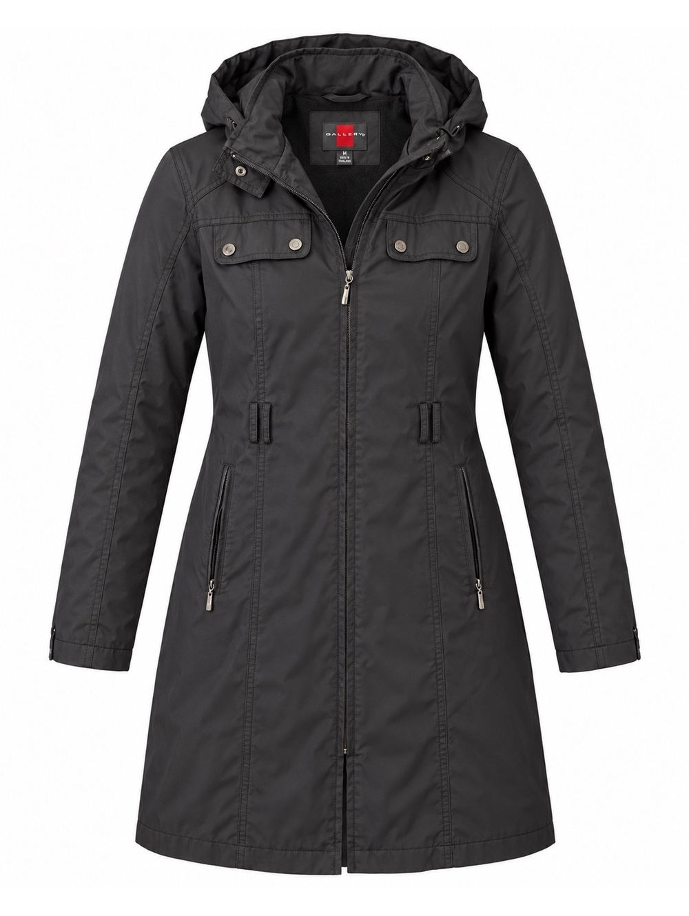Gallery Women’s Black Hooded Fleece Lined Long Coat Jacket Size M